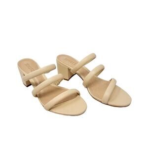 NEW Schutz Olly Mid Block Nappa Leather Strappy Sandal Cream White 10.5